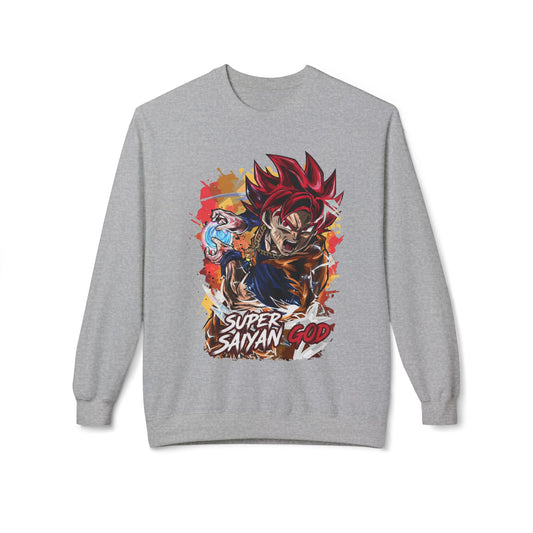 Grey comfort hoodie featuring Super Saiyan God anime graphic, cool hoodie for men from Ghita Shop