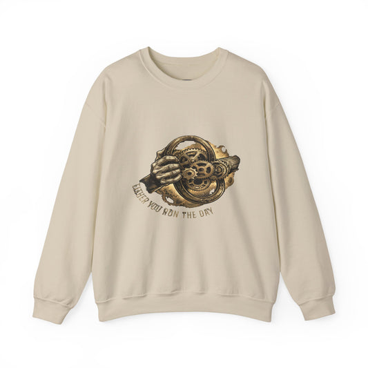 Never Let the Day Run You — Vintage Steering Wheel Crewneck Sweatshirt