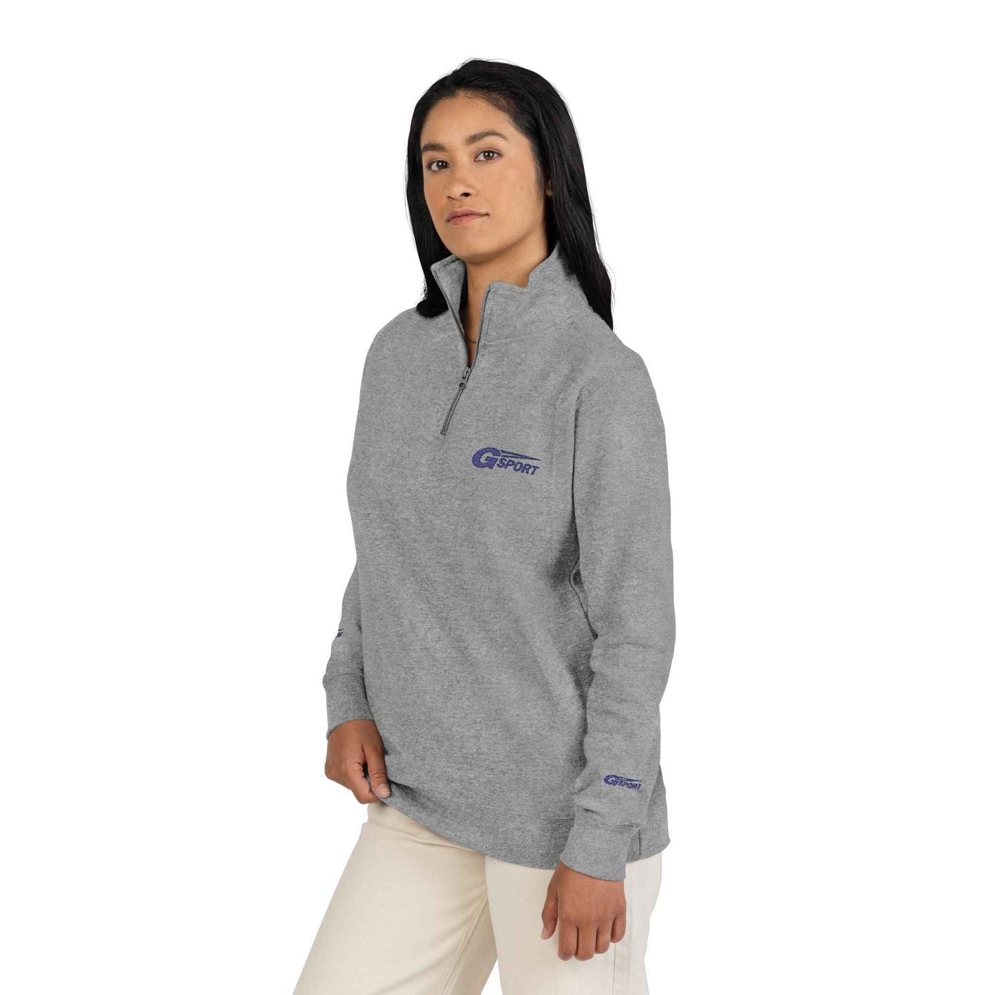 Embroidered Quarter-Zip Fleece Pullover – Classic Gray Crewneck with Subtle Logo