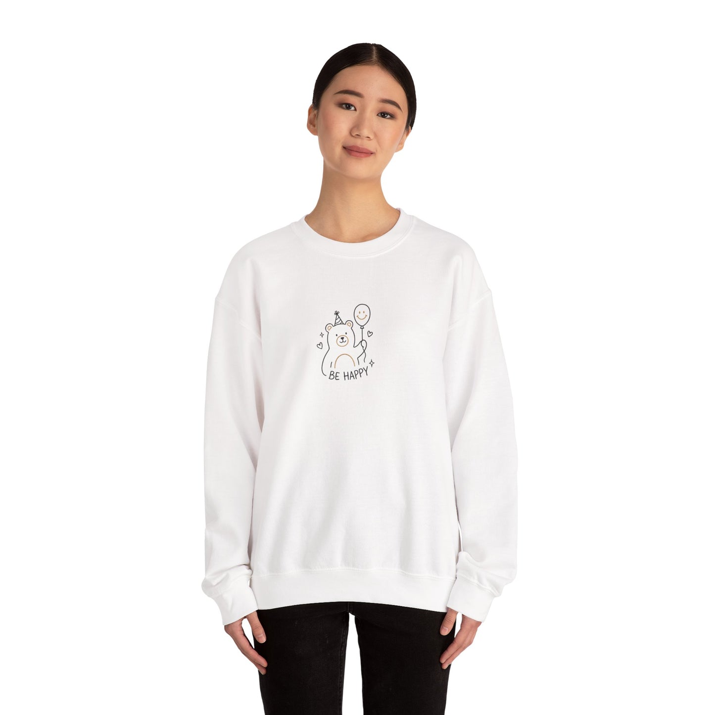 Cute Cat Crewneck Sweatshirt - Be Happy Graphic Cozy Casual Pullover - Ghita Shop