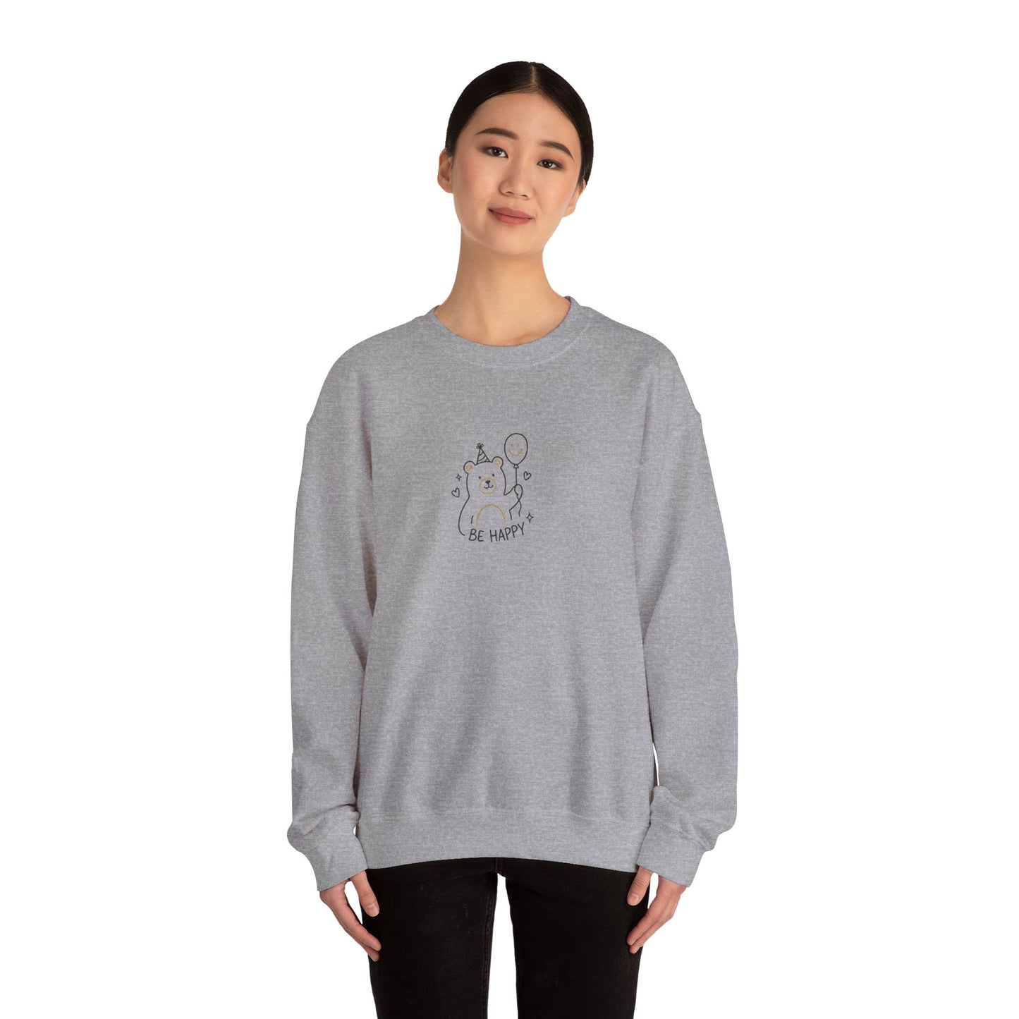 Cute Cat Crewneck Sweatshirt - Be Happy Graphic Cozy Casual Pullover - Ghita Shop