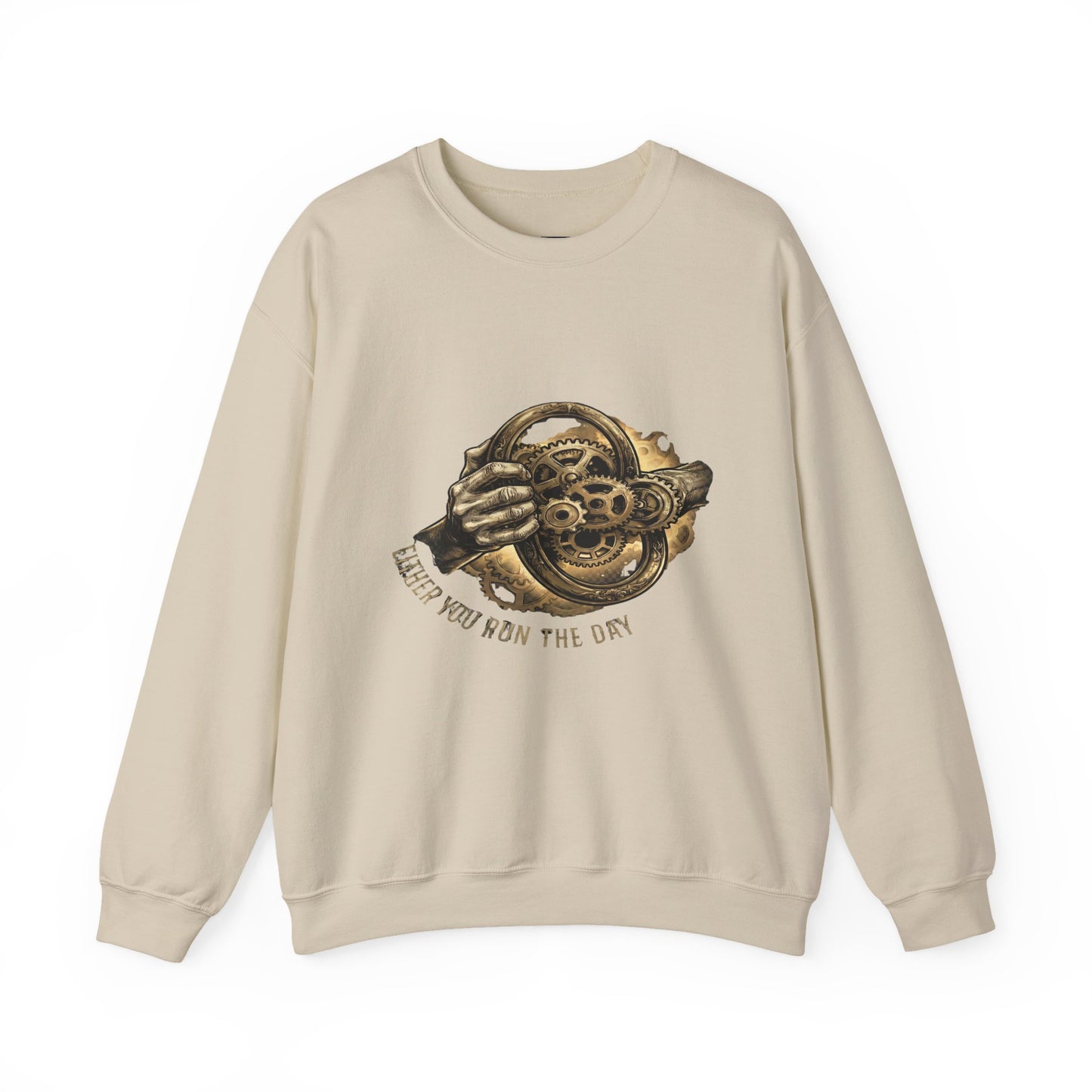 Never Let the Day Run You — Vintage Steering Wheel Crewneck Sweatshirt