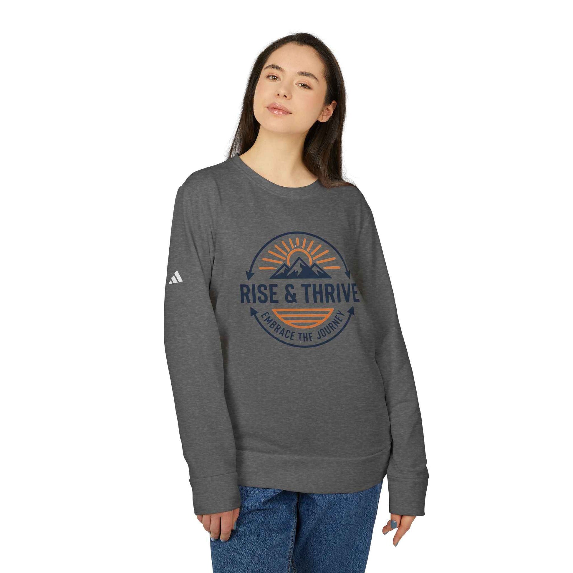 Rise & Thrive Crewneck Sweatshirt — Embrace the Journey Mountain Graphic