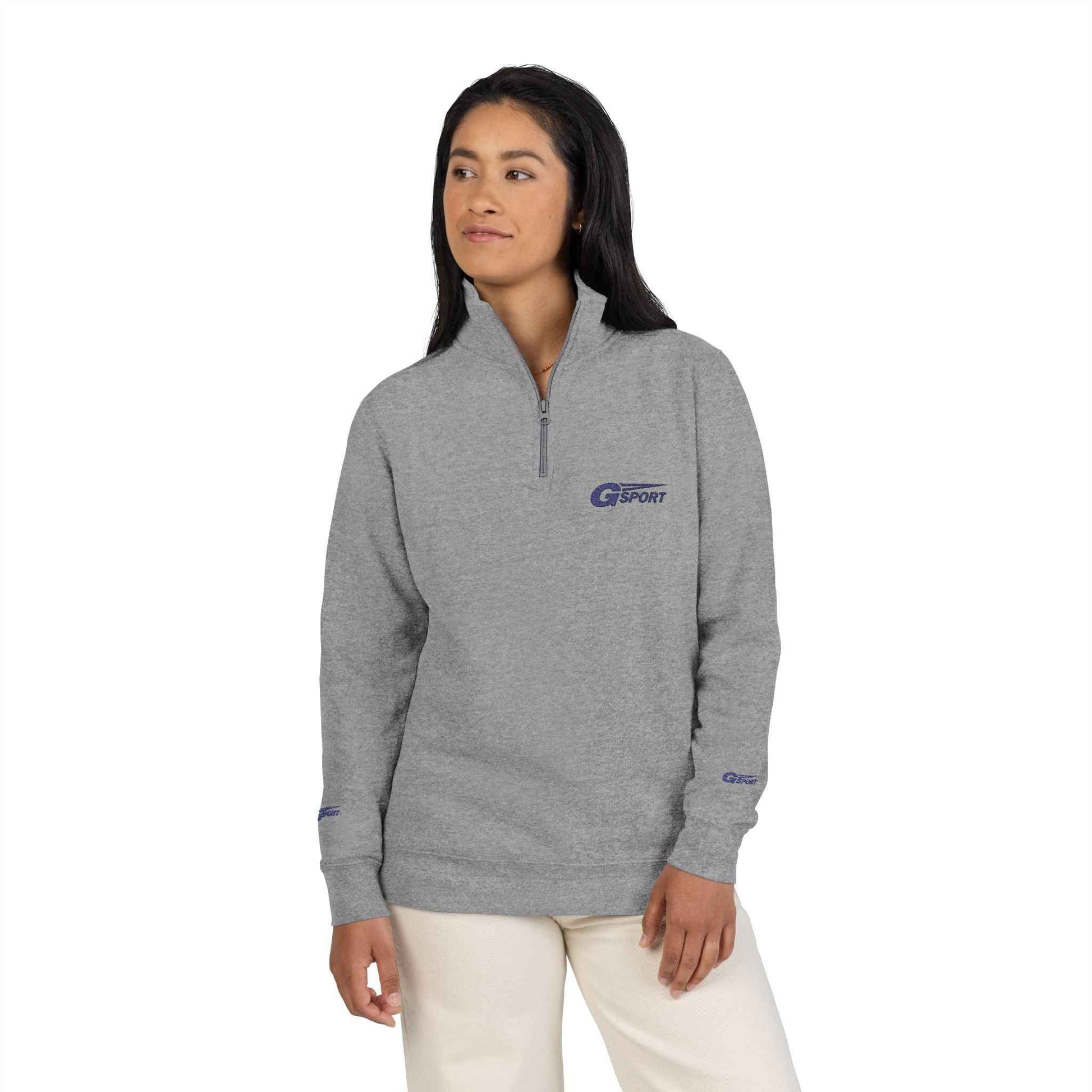 Embroidered Quarter-Zip Fleece Pullover – Classic Gray Crewneck with Subtle Logo