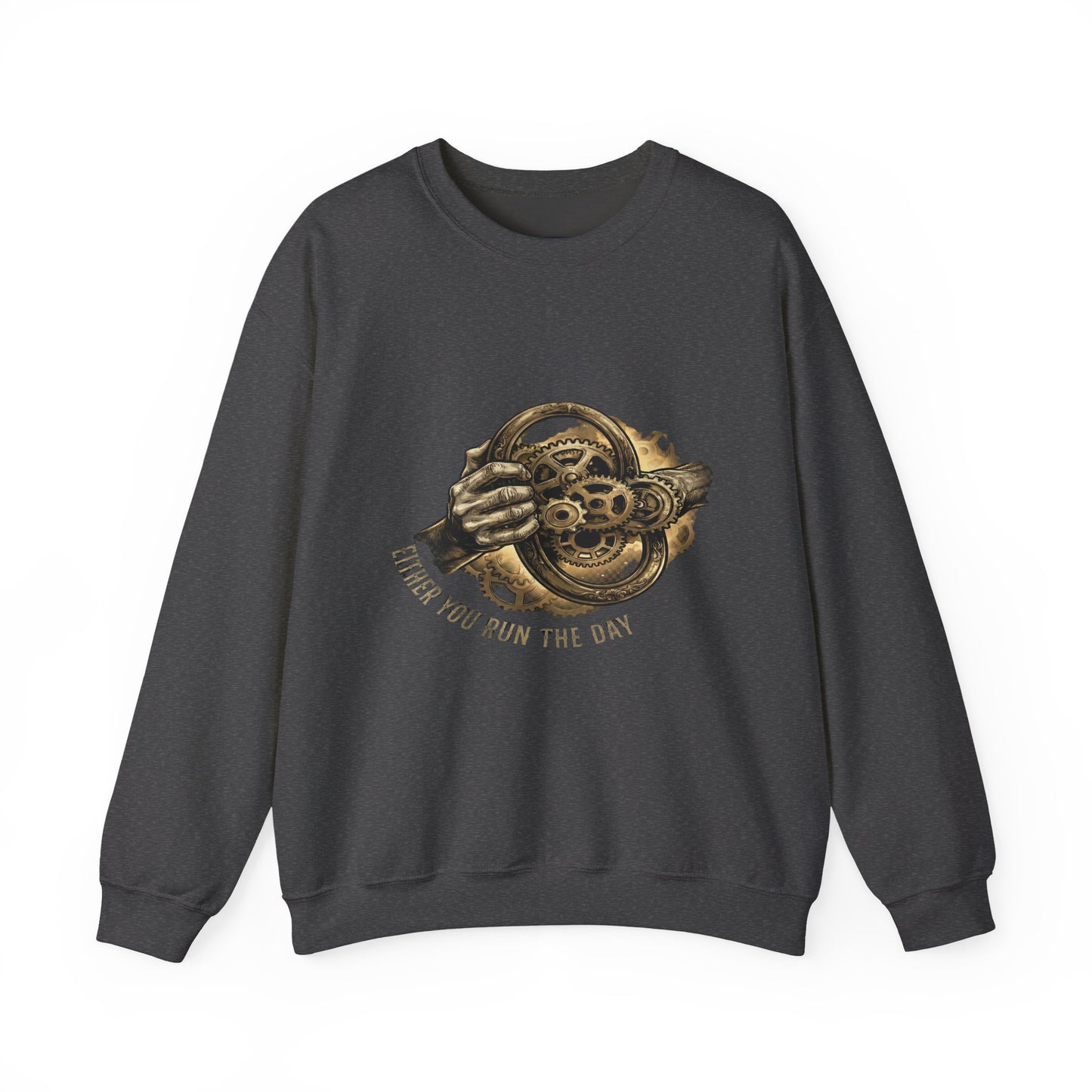 Never Let the Day Run You — Vintage Steering Wheel Crewneck Sweatshirt
