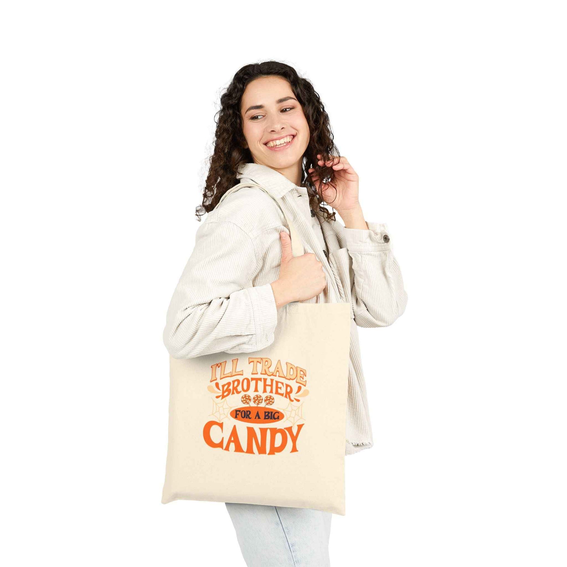 Candy Themed Tote Bag | Fun Cotton Canvas Shopping Bag, Gift for Siblings, Cute Reusable Trick-or-Treat Tote, Holiday Gift