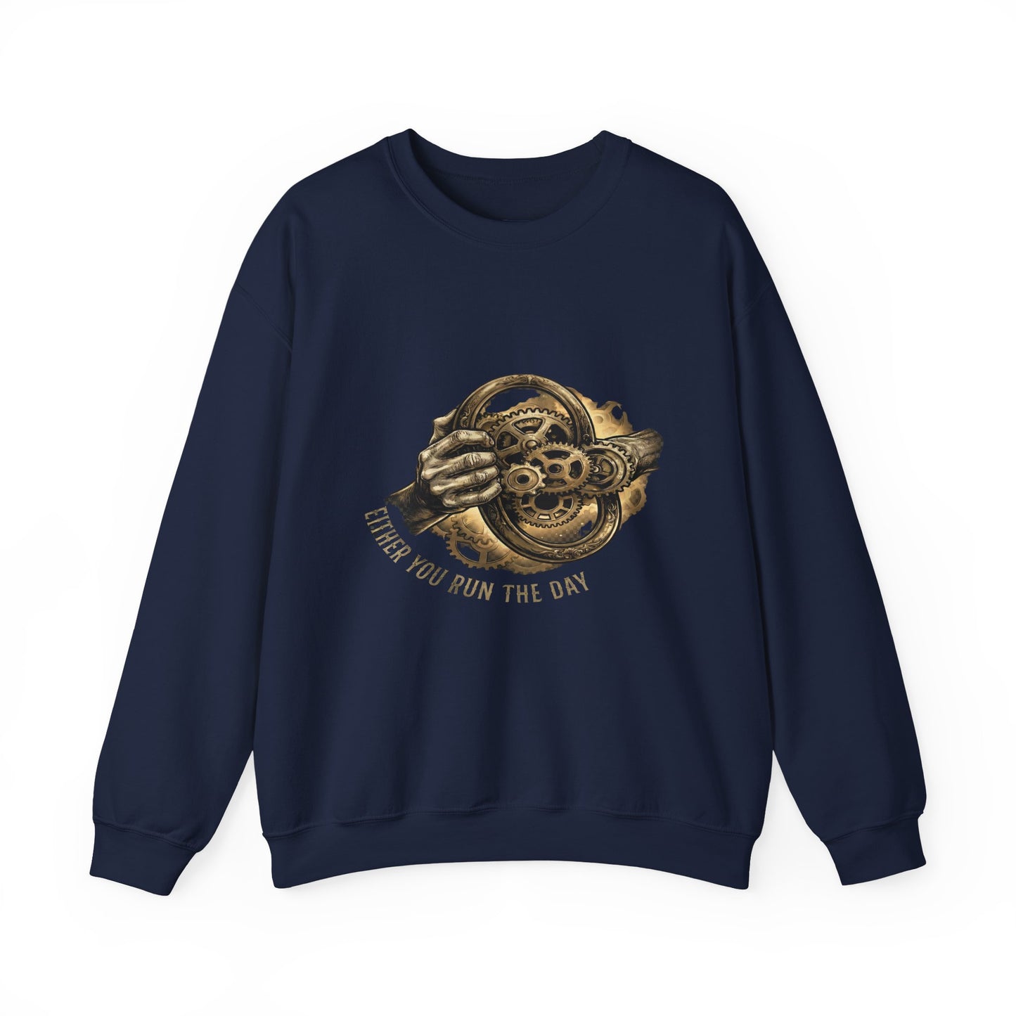 Never Let the Day Run You — Vintage Steering Wheel Crewneck Sweatshirt