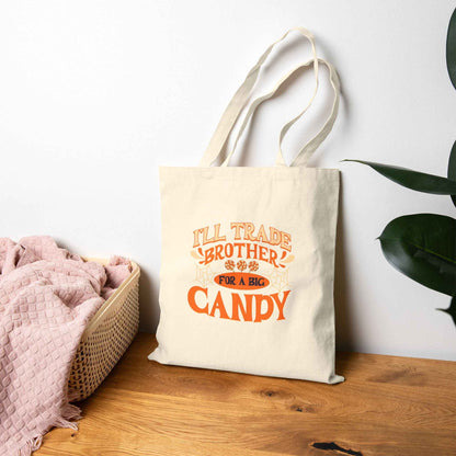 Candy Themed Tote Bag | Fun Cotton Canvas Shopping Bag, Gift for Siblings, Cute Reusable Trick-or-Treat Tote, Holiday Gift