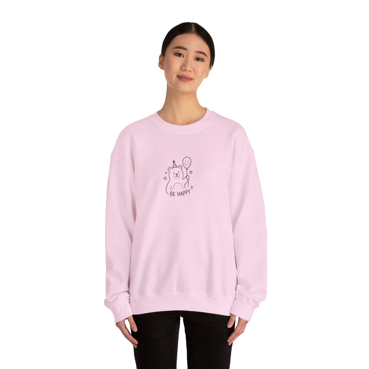 Cute Cat Crewneck Sweatshirt - Be Happy Graphic Cozy Casual Pullover - Ghita Shop