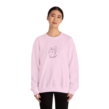 Cute Cat Crewneck Sweatshirt - Be Happy Graphic Cozy Casual Pullover - Ghita Shop