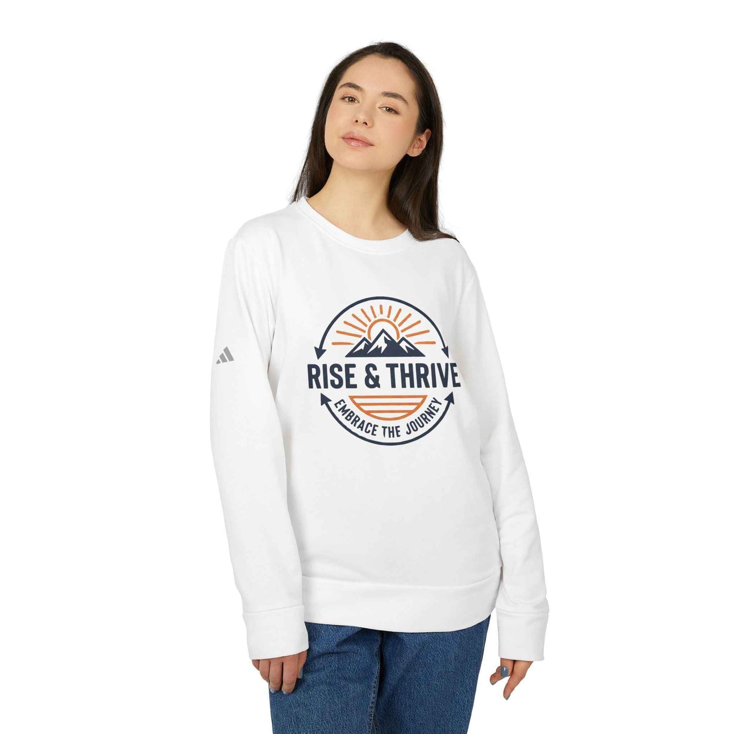 Rise & Thrive Crewneck Sweatshirt — Embrace the Journey Mountain Graphic