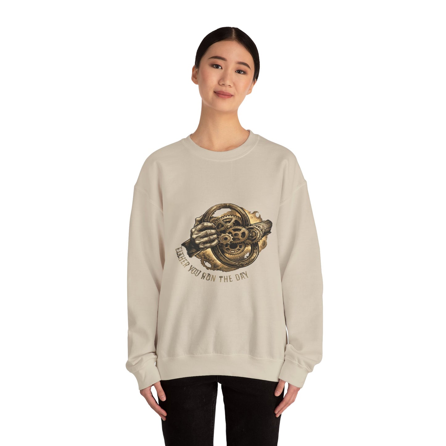 Never Let the Day Run You — Vintage Steering Wheel Crewneck Sweatshirt
