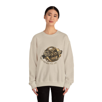 Never Let the Day Run You — Vintage Steering Wheel Crewneck Sweatshirt