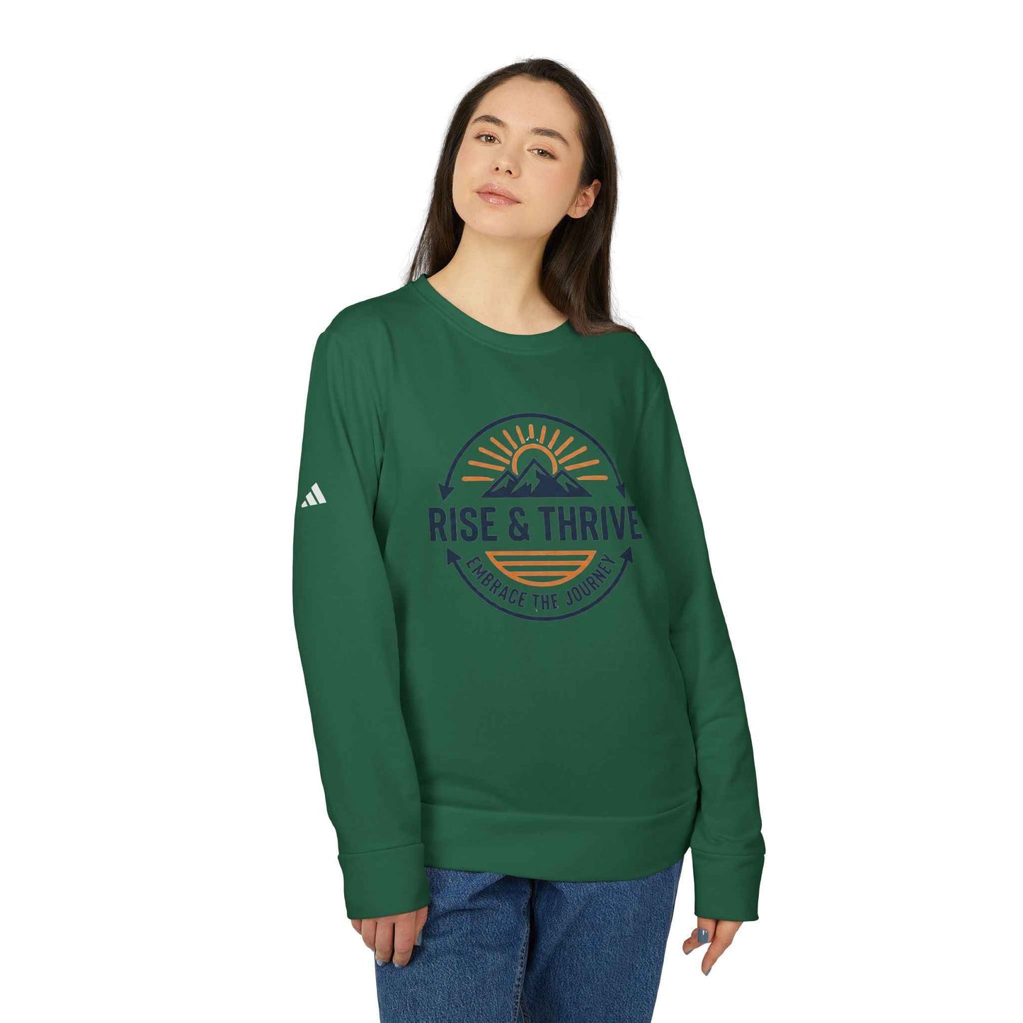 Rise & Thrive Crewneck Sweatshirt — Embrace the Journey Mountain Graphic