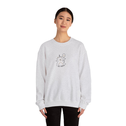 Cute Cat Crewneck Sweatshirt - Be Happy Graphic Cozy Casual Pullover - Ghita Shop