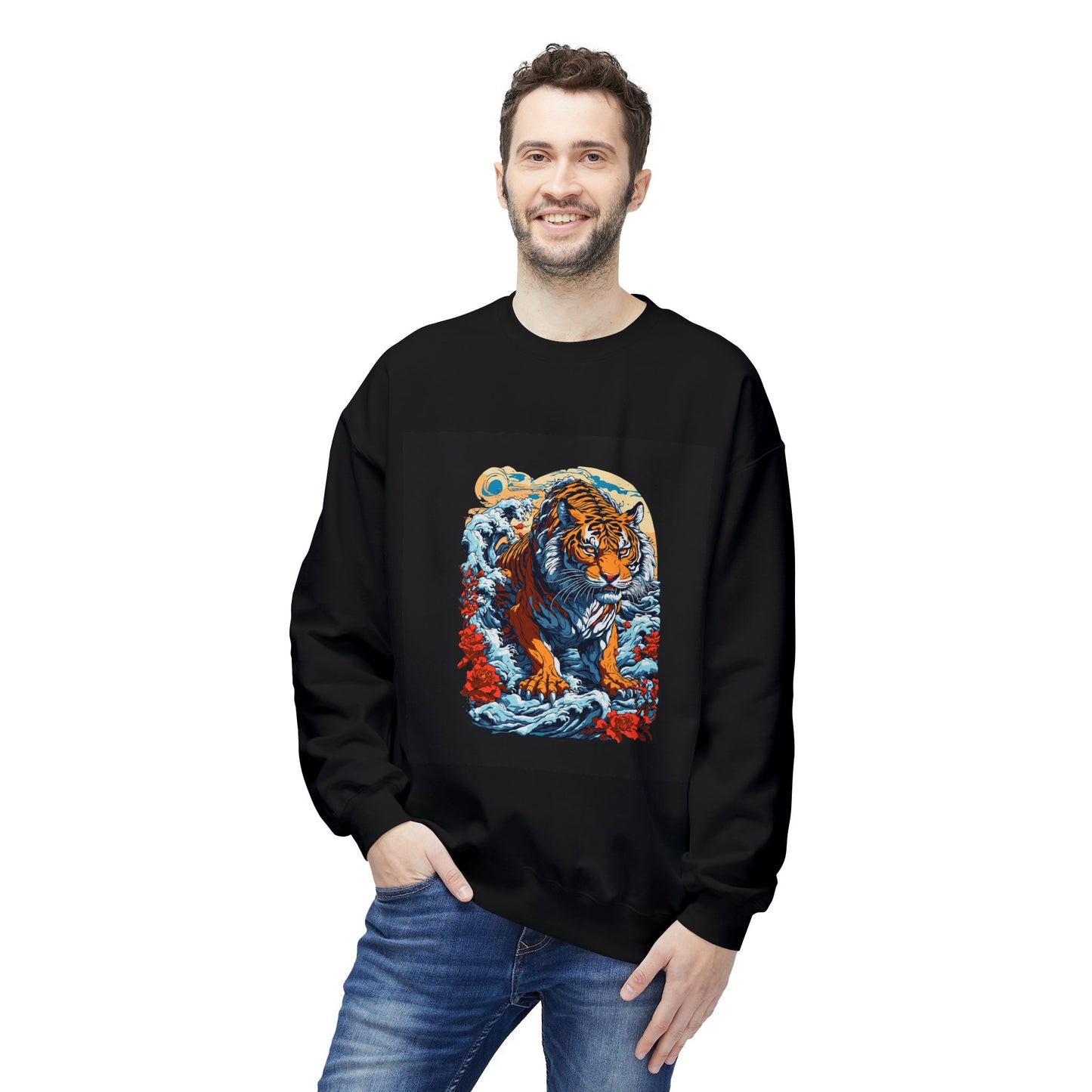 Tiger Moon Crewneck Sweatshirt — Vintage Stylized Tiger Graphic