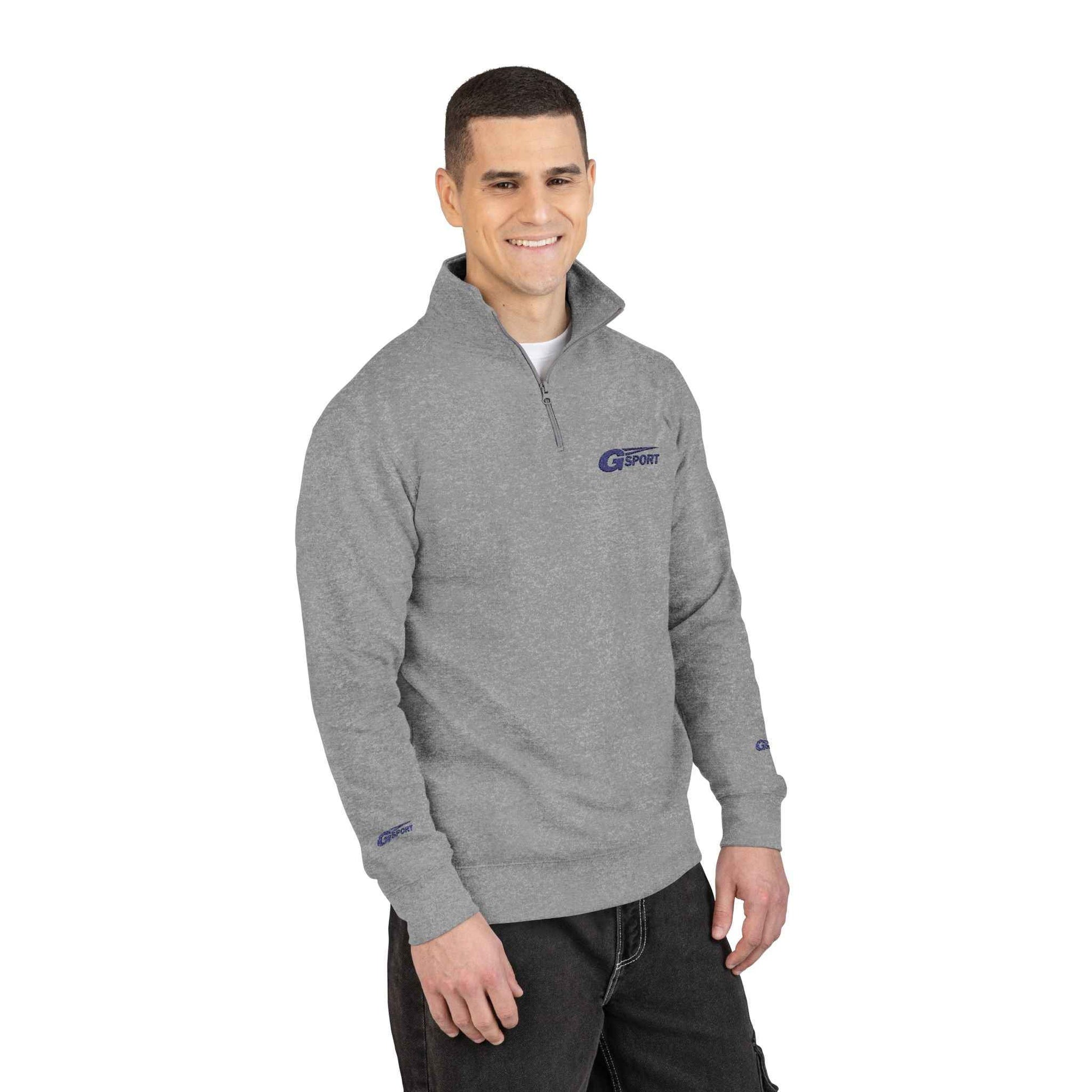 Embroidered Quarter-Zip Fleece Pullover – Classic Gray Crewneck with Subtle Logo