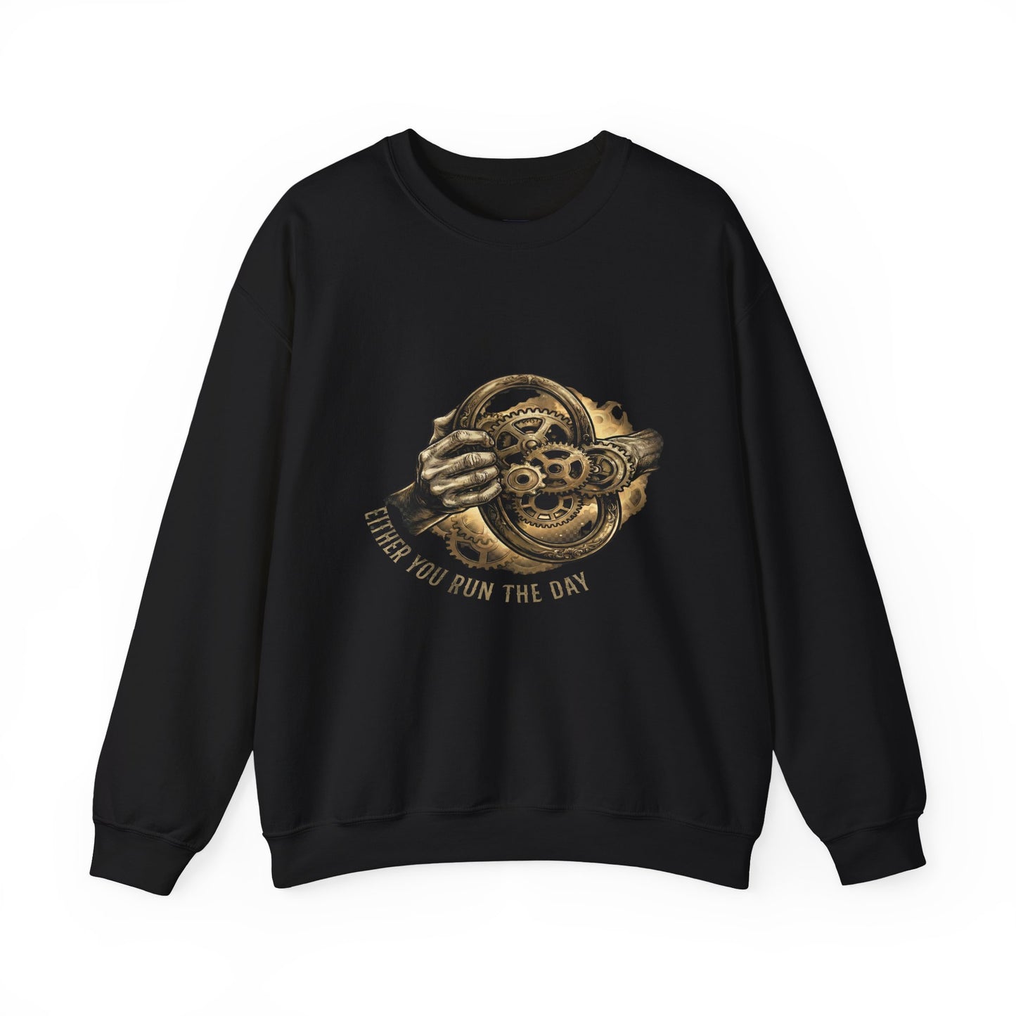 Never Let the Day Run You — Vintage Steering Wheel Crewneck Sweatshirt