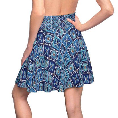 Chefchaouen Blue Skater Skirt - Women's Artistic Geometric Pattern Fashion Skirt