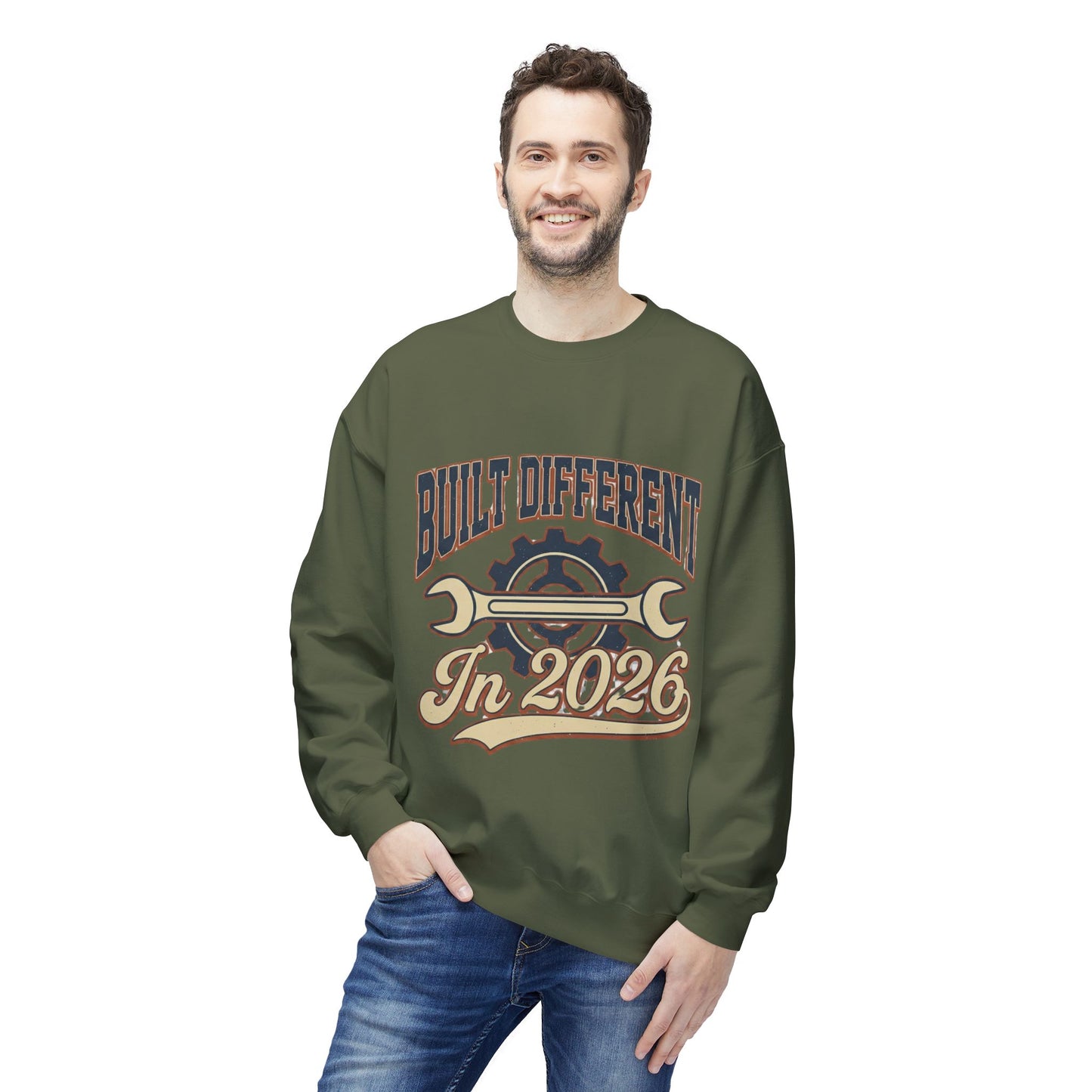 Built Different In 2026 Crewneck Sweatshirt - Mechanic Vintage Tool Design