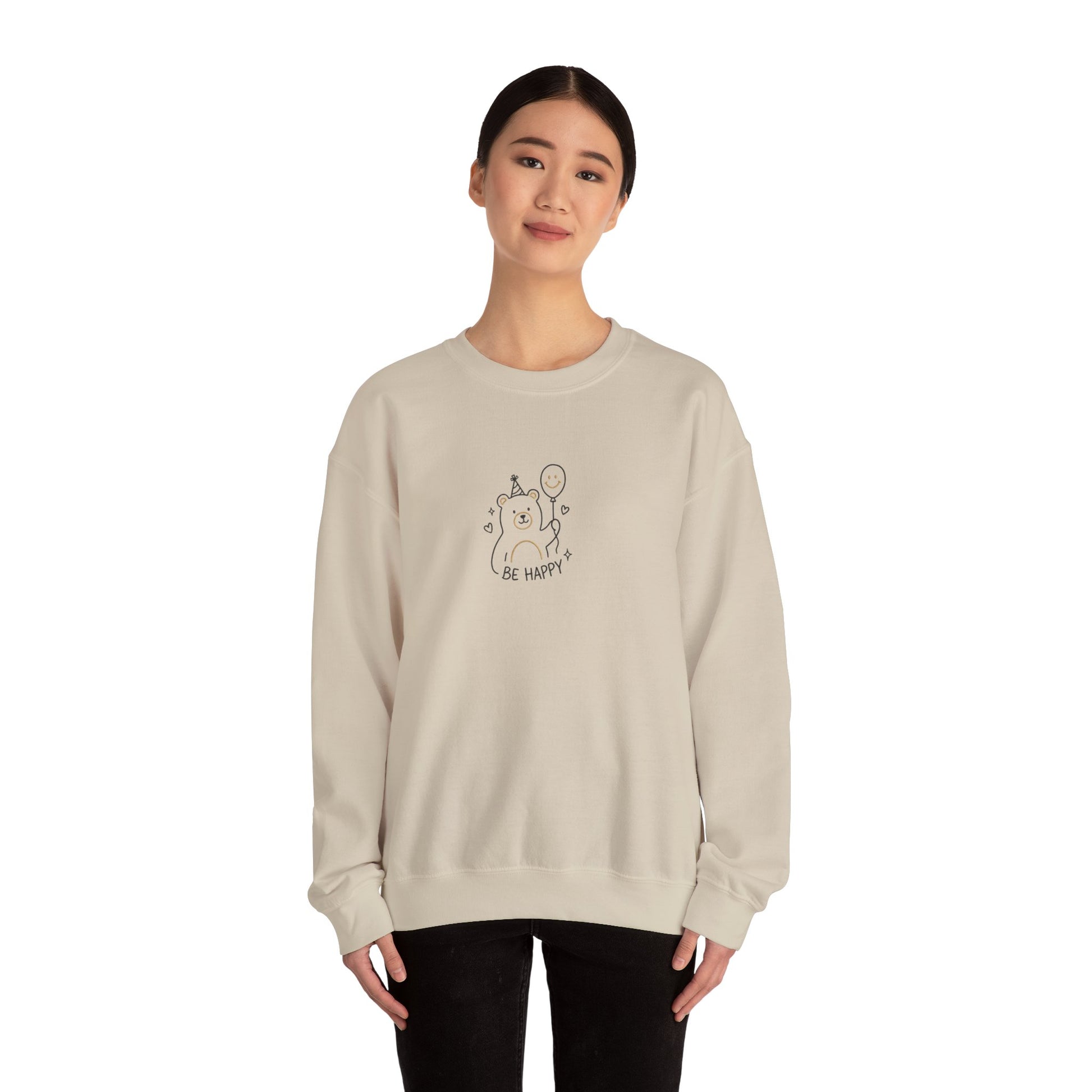 Cute Cat Crewneck Sweatshirt - Be Happy Graphic Cozy Casual Pullover - Ghita Shop