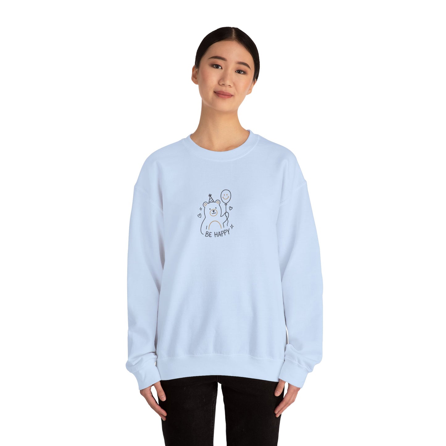 Cute Cat Crewneck Sweatshirt - Be Happy Graphic Cozy Casual Pullover - Ghita Shop