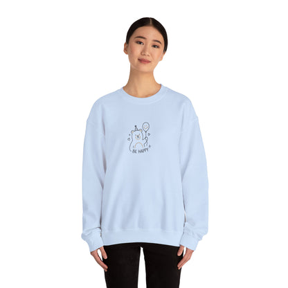 Cute Cat Crewneck Sweatshirt - Be Happy Graphic Cozy Casual Pullover - Ghita Shop