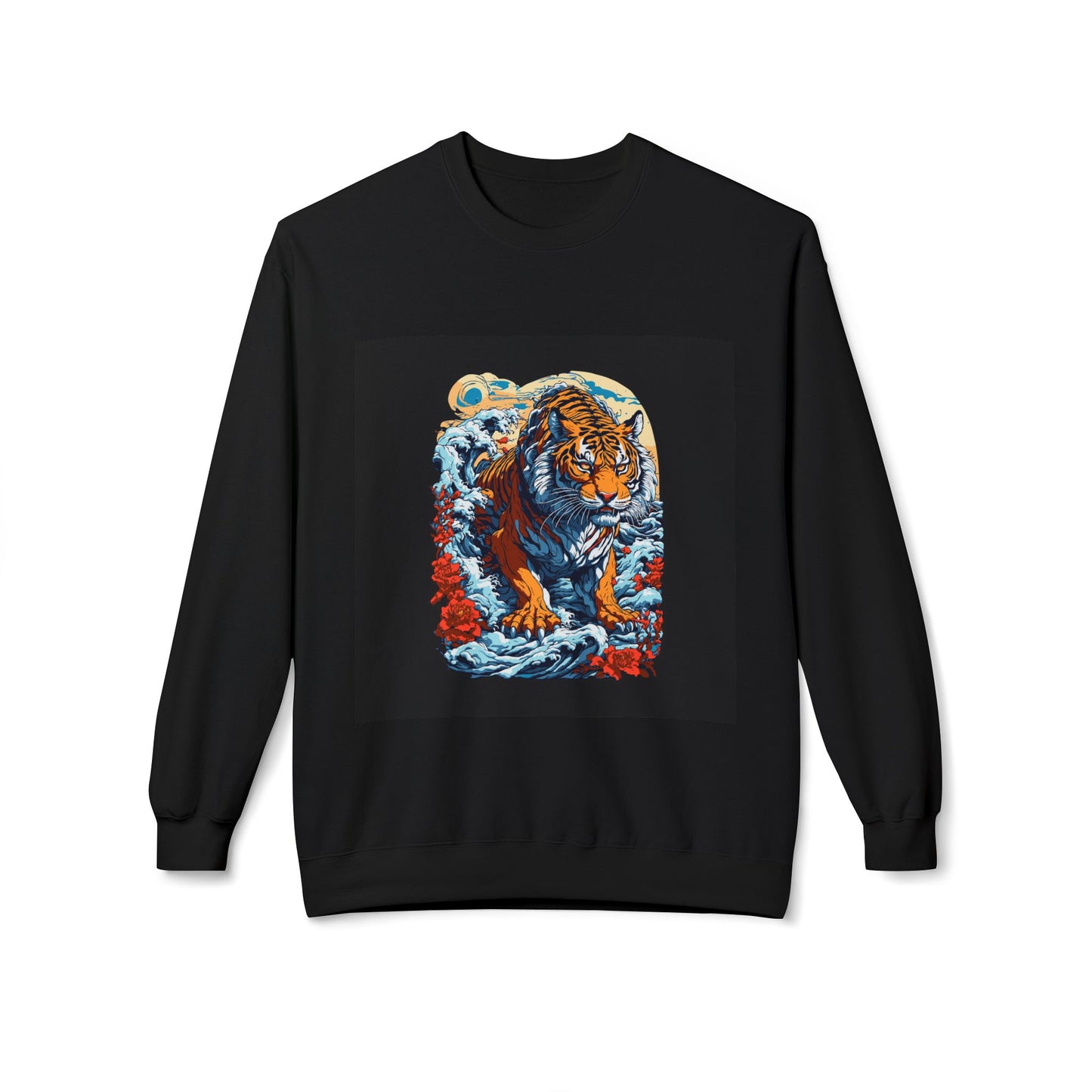 Tiger Moon Crewneck Sweatshirt — Vintage Stylized Tiger Graphic