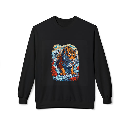 Tiger Moon Crewneck Sweatshirt — Vintage Stylized Tiger Graphic