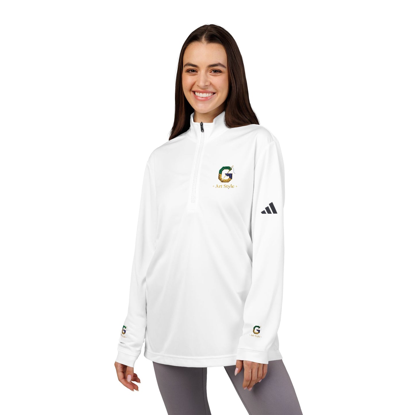 Embroidered Quarter-Zip Pullover - White Performance Golf Active Top - Ghita Shop